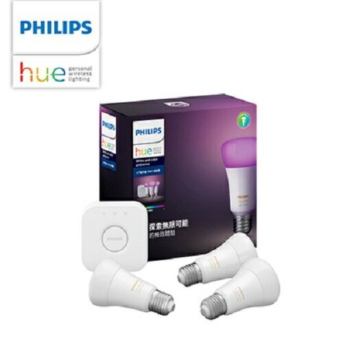 【滿額現折$330 最高3000點回饋】 Philips 飛利浦 Hue 智慧照明 入門套件組 藍牙版燈泡+橋接器(PH002)【三井3C】