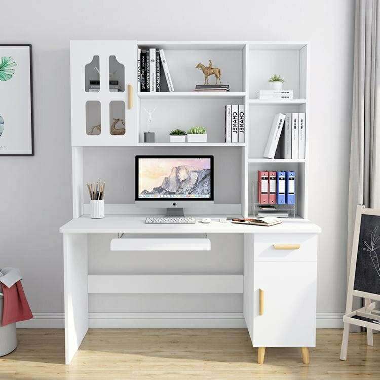 書桌書架組合北歐電腦台式桌家用學生書櫃書架一體簡約臥室寫字台