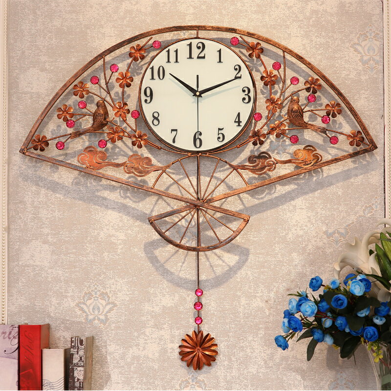 扇形新中式鐘表掛鐘客廳創意家用時尚個性藝術時鐘掛墻大氣石英鐘