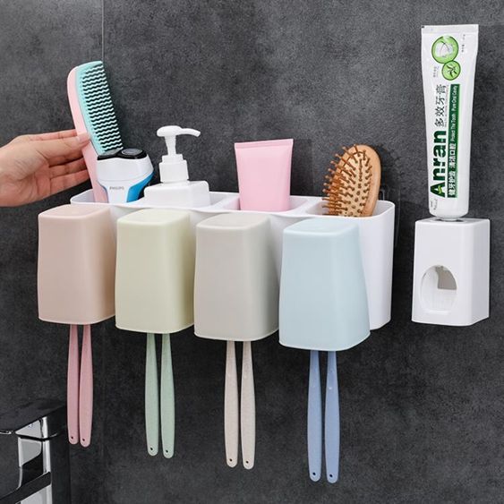 牙刷架 吸壁式牙刷架洗漱套裝壁掛創意吸盤漱口杯牙膏牙具盒置物架刷牙杯 【晶彩生活】