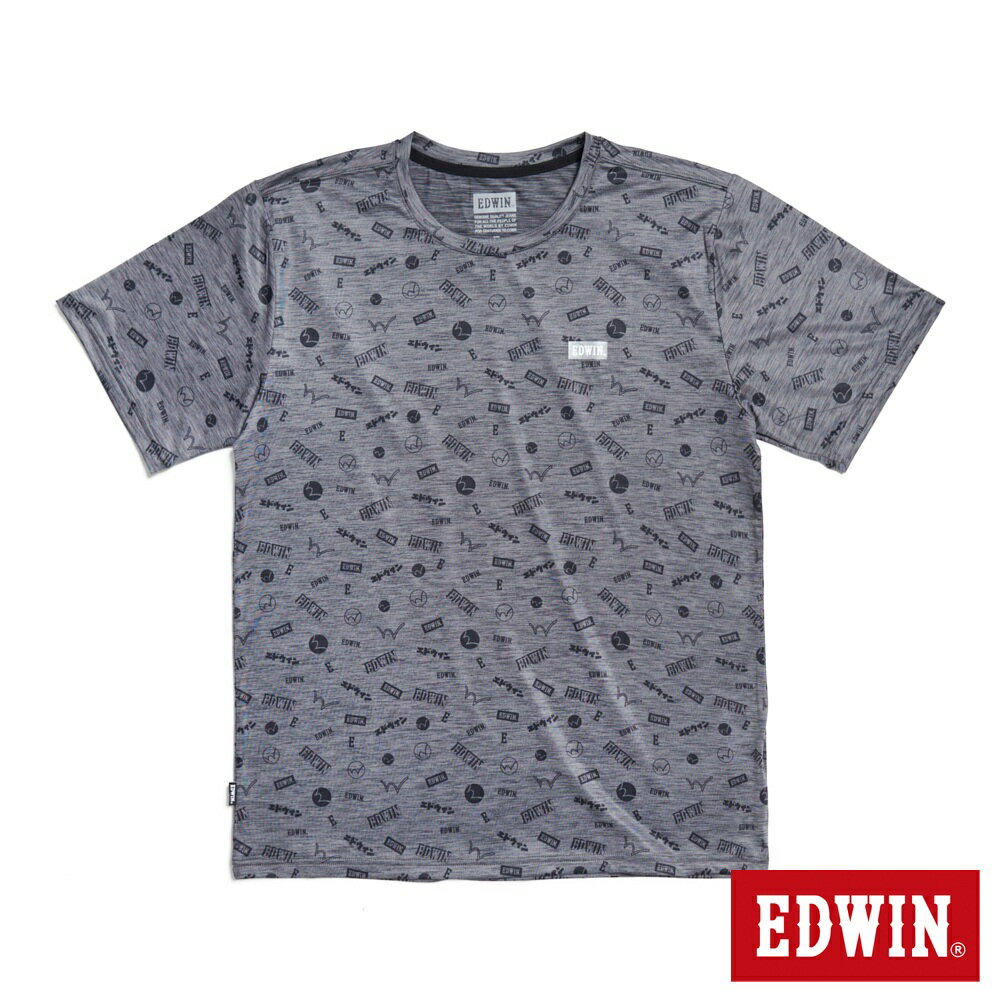 EDWIN 涼感系列 滿版LOGO圓領短袖T恤-男款 暗灰色 #涼夏T恤特惠