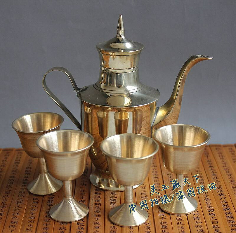 純銅茶壺 酒壺 酒具 茶具 銅酒杯 銅器擺件 黃銅四君子酒具一套