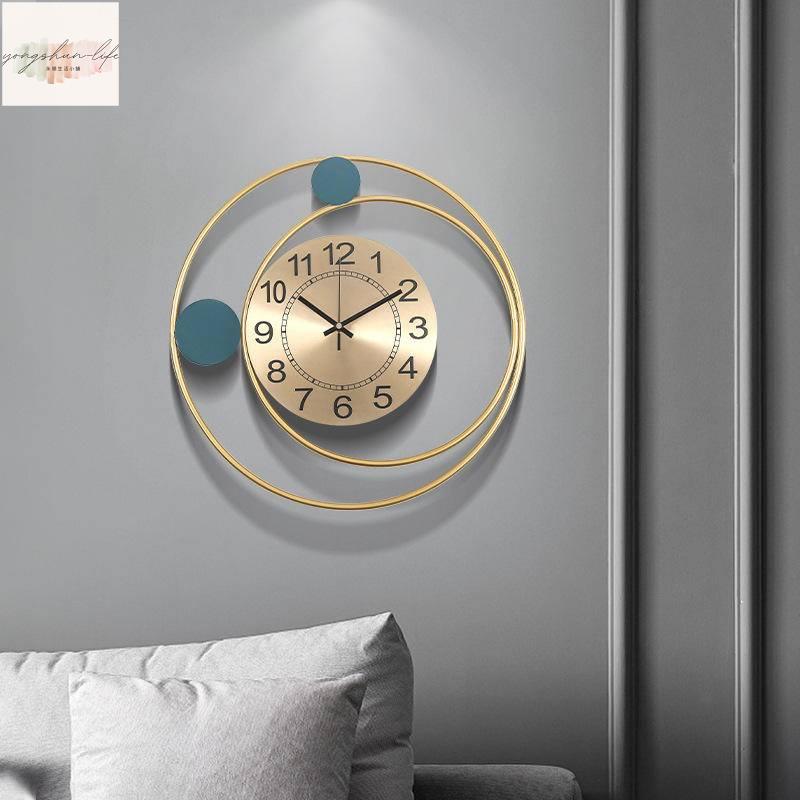 新中式 圓形裝飾掛錶 壁掛鐘表 雙環 客廳掛鐘 鐵藝 牆面 靜音藝術時鐘 免打孔