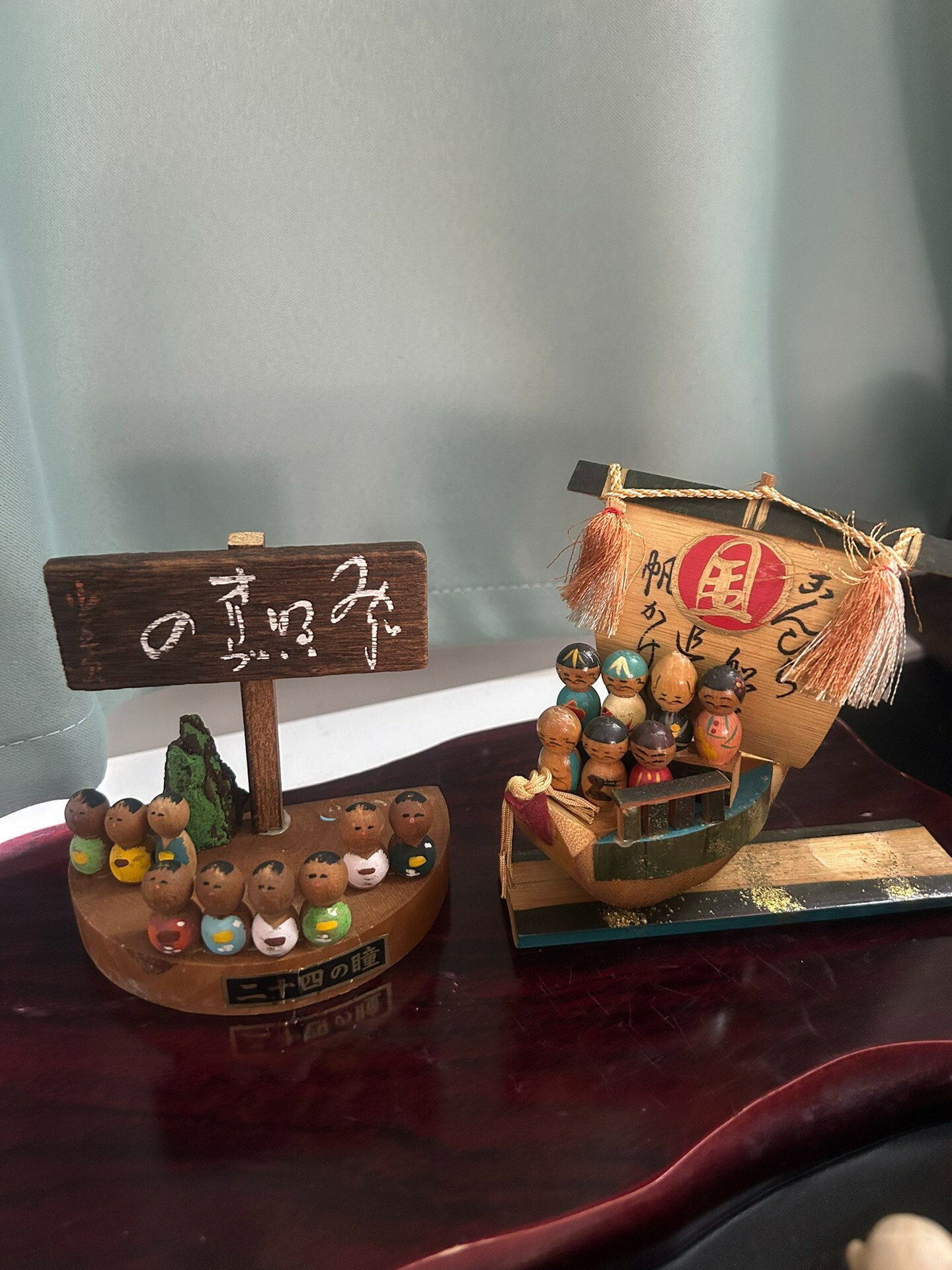 日本回流 實木 手作手繪 昭和時期擺飾 置物 老物品，兩個一