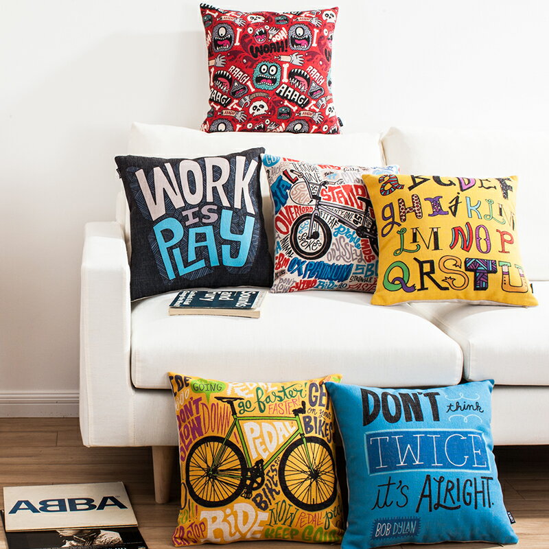 涂鴉創意抱枕ins字母靠枕北歐美式歐式沙發靠墊辦公室棉麻腰靠