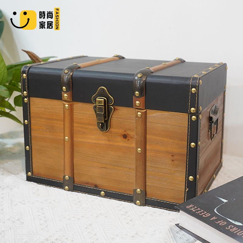 工廠直銷 免運 復古收納箱 木盒 木箱 儲物箱 實木箱儲物箱衣箱歐式復古大號整理箱帶鎖木箱擺件裝飾收納箱翻蓋特惠/開立發票 全館八折 s531