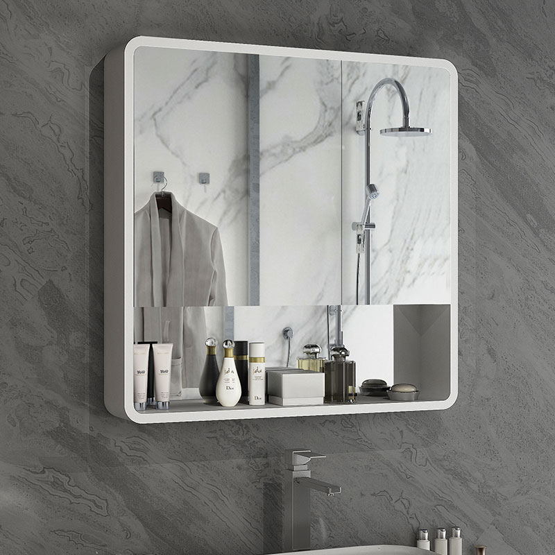 北歐黑白實木浴室鏡櫃防水衛生間鏡箱掛墻式儲物收納鏡子帶置物架