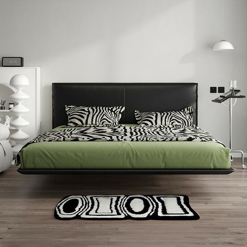 意式極簡實木懸浮床現代簡約床輕奢主臥床北歐雙人床帶感應燈