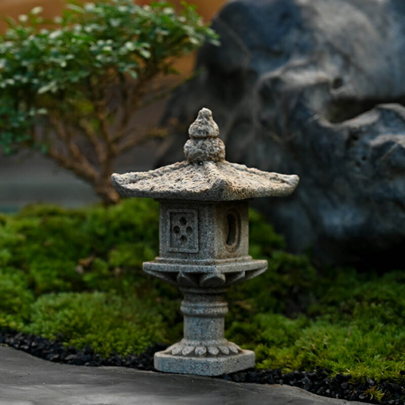 中式微景觀石燈籠擺件假山水景園藝花卉盆景小石亭子造景裝飾擺設
