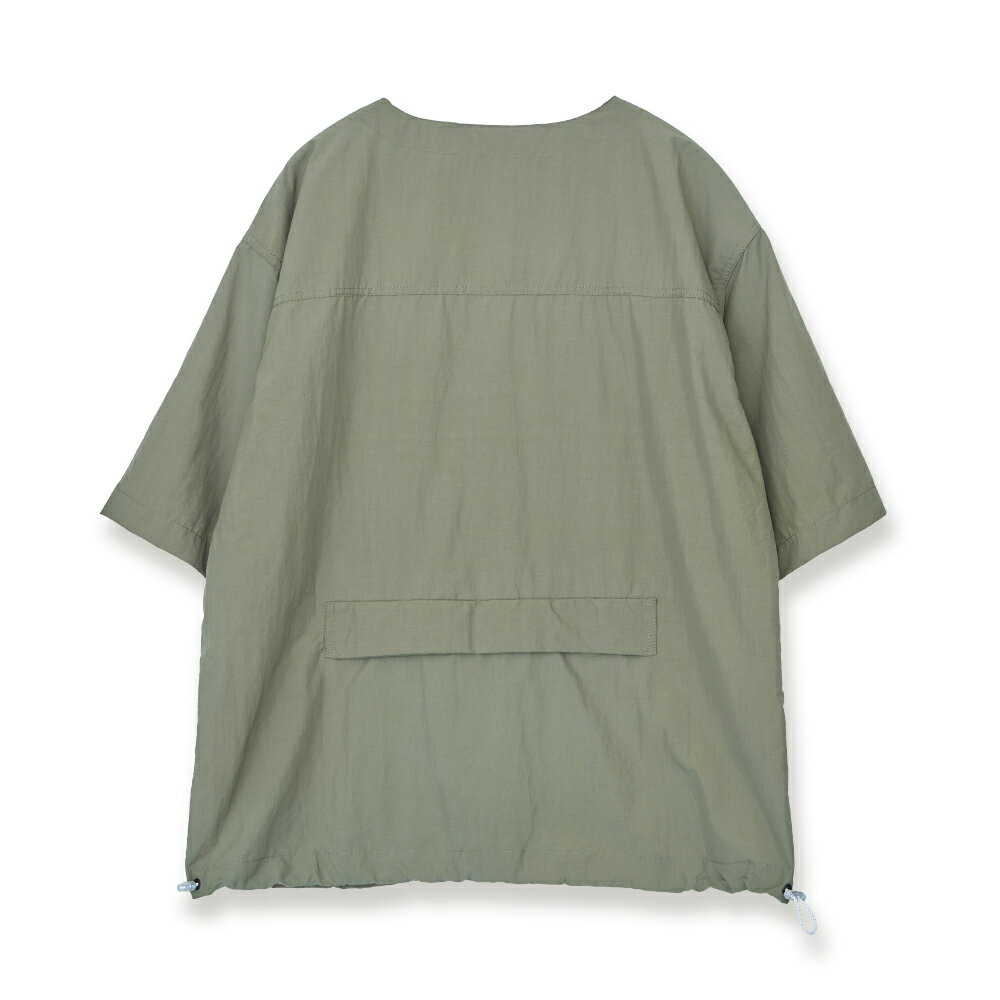 中性款立體袋無領襯衫-橄欖綠【5th STREET】【APP下單享4%點數】 ★春夏新品 5