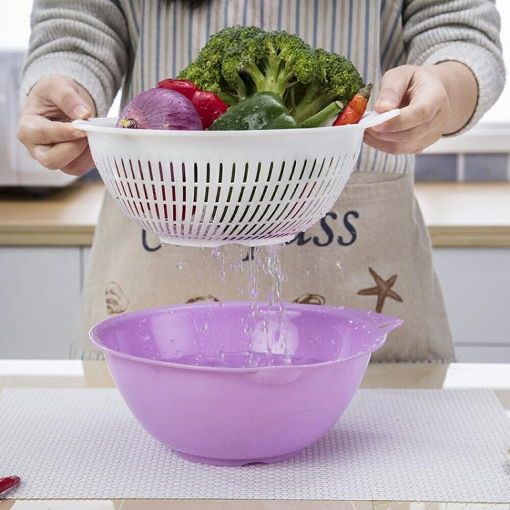 3件套 雙層洗菜籃子瀝水籃廚房洗菜盆客廳水果盤
