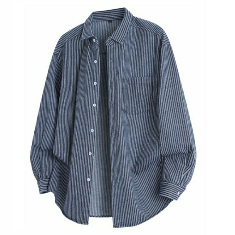 【巴黎精品】現貨+預購 美式復古牛仔襯衫經典牛仔外套秋冬長袖上衣寬鬆大碼休閒男裝-翻領寬鬆1色a1ma30