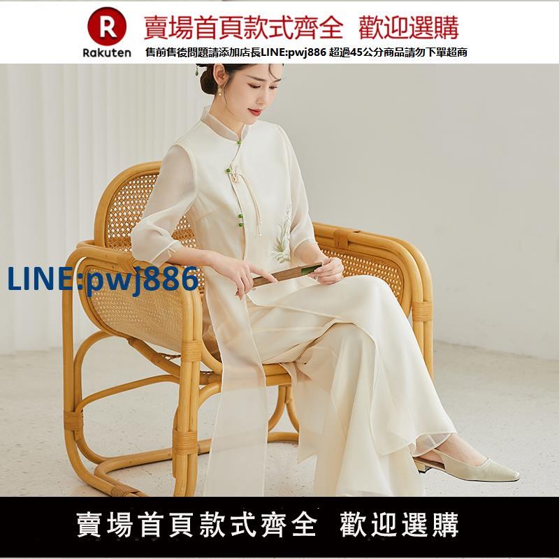 【高品質超低價】新中式輕國風連衣裙女夏季旗袍改良氣質禪意漢服高階刺繡奧黛套裝
