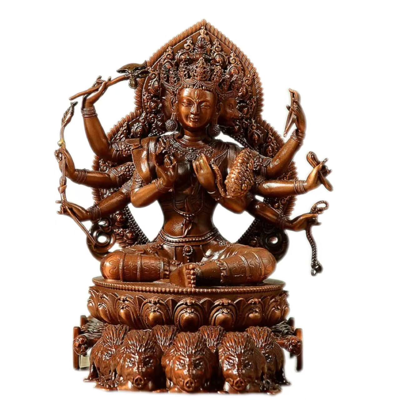 【修縁堂】摩利支天 菩薩様 青銅着色 密教法具 保固一年可打統編}摩利支天菩薩5寸西藏藏傳佛堂擺件純銅具光佛母光明佛