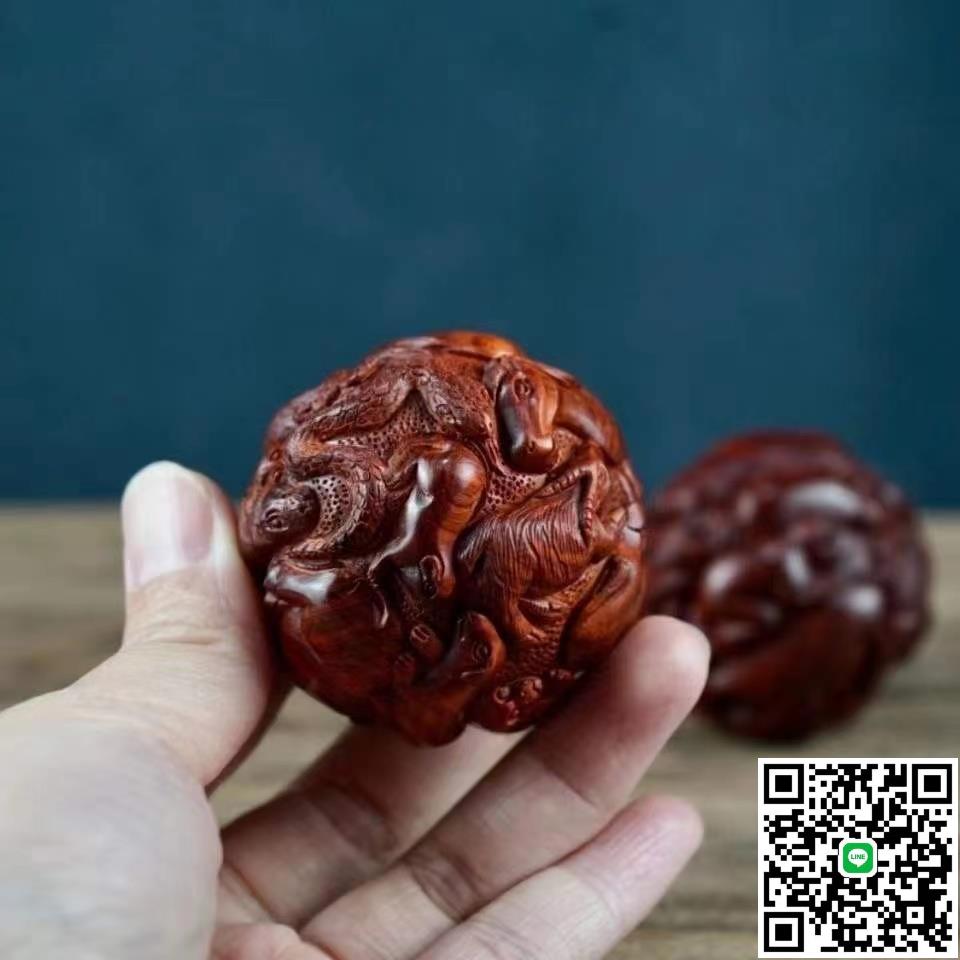 寮國黃花梨十二生肖保健球手球按摩球雕刻文玩健身球實木雕手把件