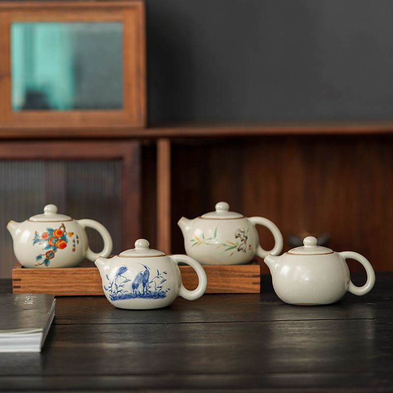 米黃汝窯西施壺陶瓷小茶壺泡茶喝茶家用茶水壺單壺功夫茶具泡茶器