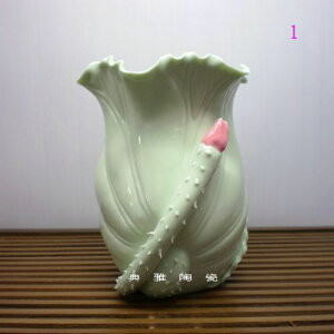 景德鎮陶瓷創意荷葉筆筒 手工現代時尚裝飾品擺件 家居收納小花瓶1入
