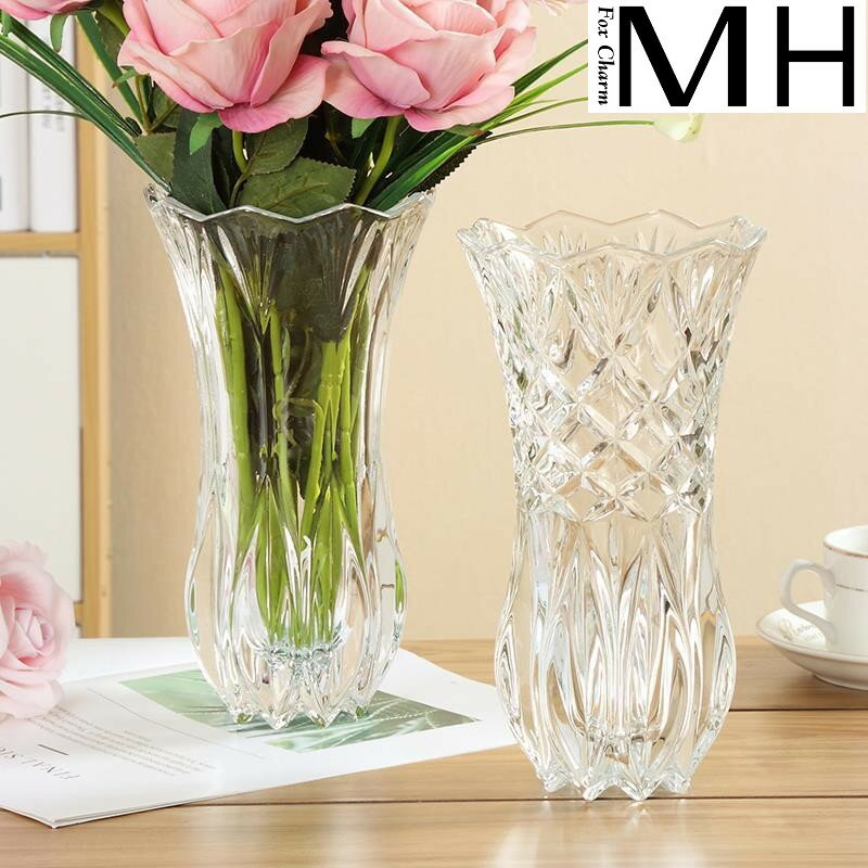 歐式大號玻璃透明花瓶客廳擺件插花水培富貴竹百合干花落地飾品