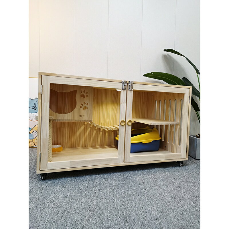 家用貓咪房子 貓籠子 豪華實木貓別墅 貓窩 貓屋 夏季透氣不悶熱貓舍 貓櫃 寵物籠子 育嬰籠 2