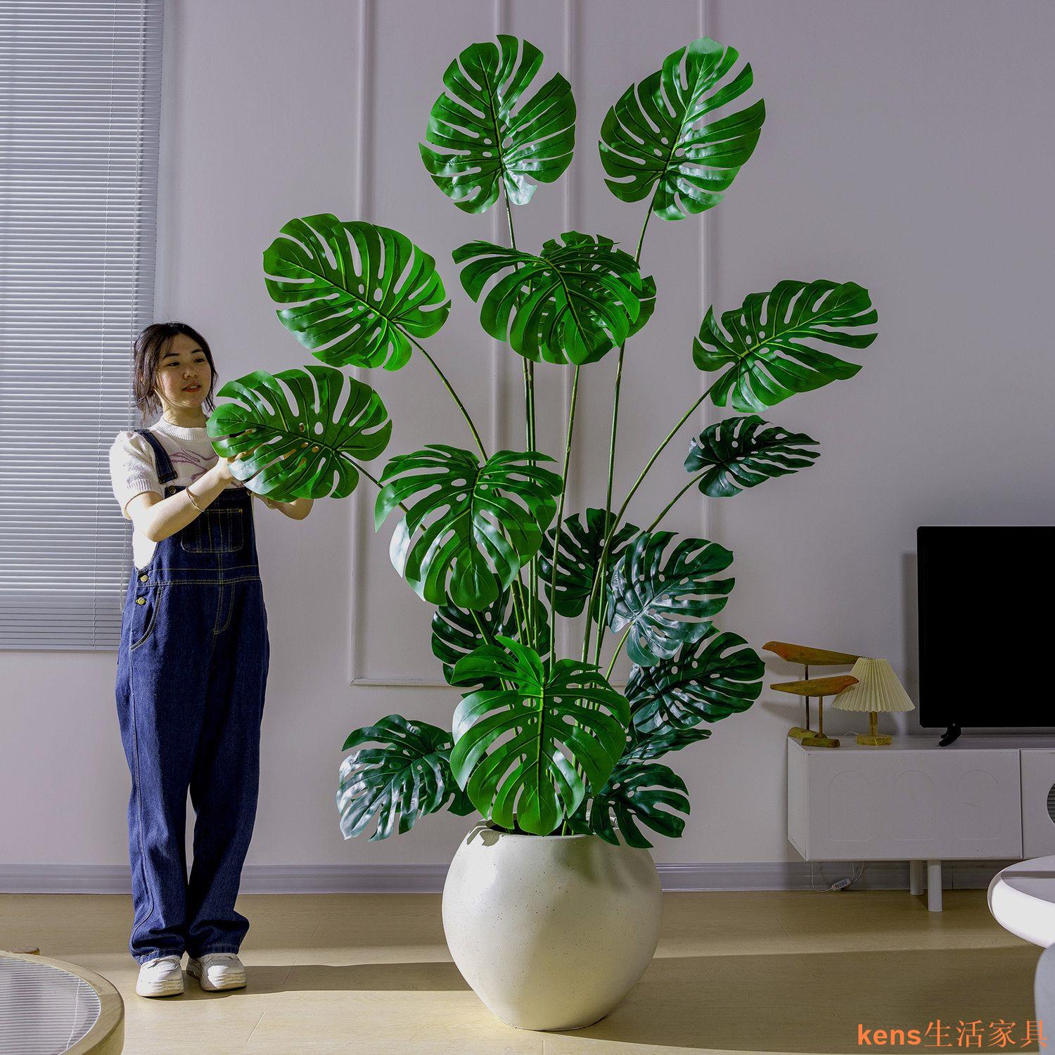 免運 仿真植物 模擬樹 模擬綠植 模擬擺飾 假樹 北歐風模擬龜背竹大型綠植物室內客廳落地盆栽高檔假花樹裝飾擺件特惠/開立發票K0929