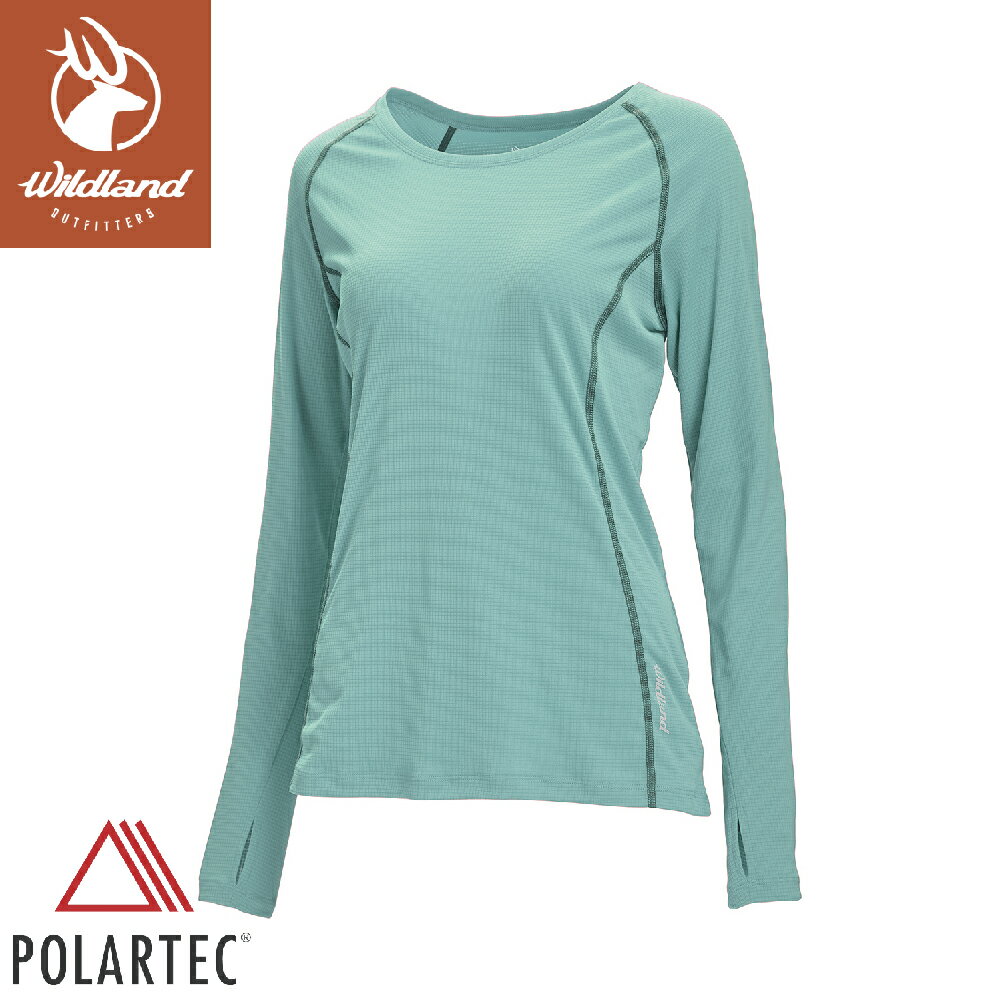 【Wildland 荒野 女 Polartec pd格狀抗臭圓領長袖衣《茶綠》】P1621/排汗衣/戶外運動機能上衣/運動衫