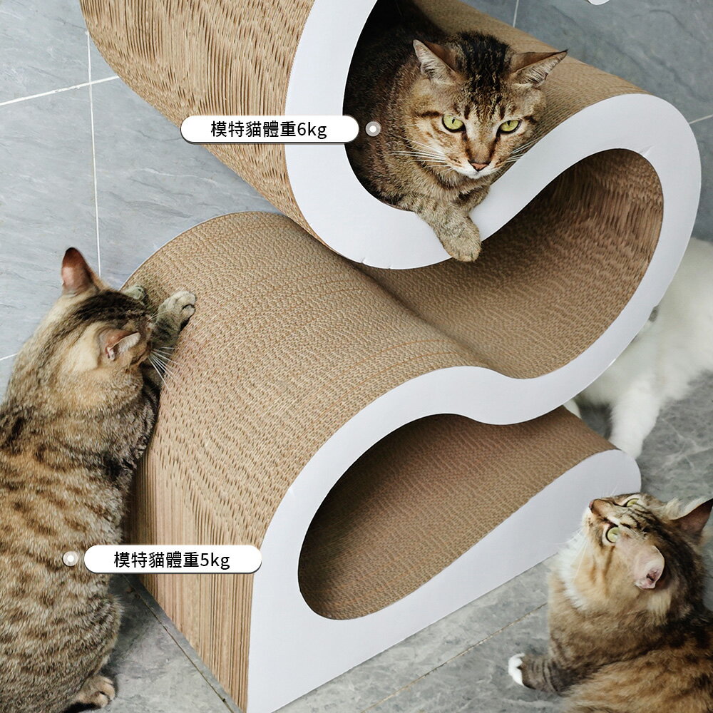 【台灣現貨】加高獨特S型貓抓板 多層白色磨爪板 可躺可睡瓦楞紙高密度貓玩具 貓抓柱 5