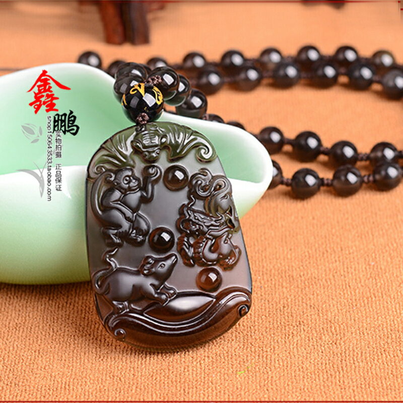 生肖猴鼠龍天黑曜石申子辰三合貴人化太歲旺運吊墜鑰匙扣 3