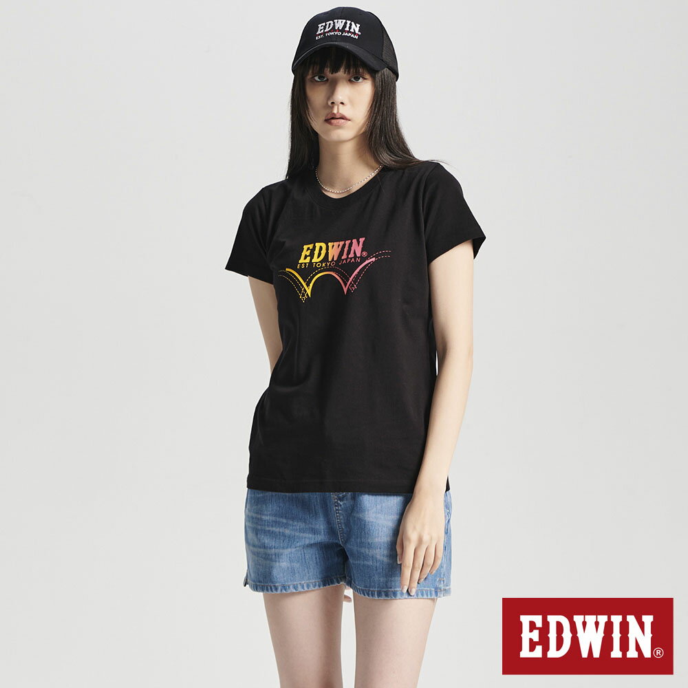 EDWIN 女款 漸層印花短袖T恤 (黑色)