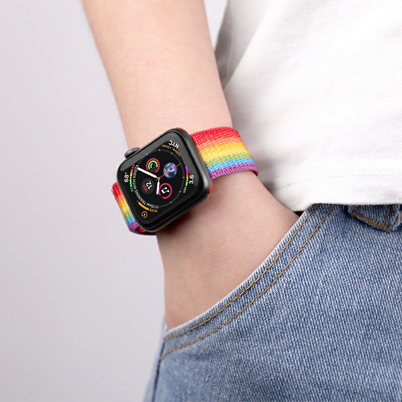 優購生活~適用蘋果手錶表帶iwatch7表帶6/5代applewatch單圈編織尼龍回環式42/44/41/45mm男女SE運動彩虹配件潮拍963錶帶 皮帶 尼龍帶 矽膠錶帶 佳明 錶扣拆裝工具 現貨