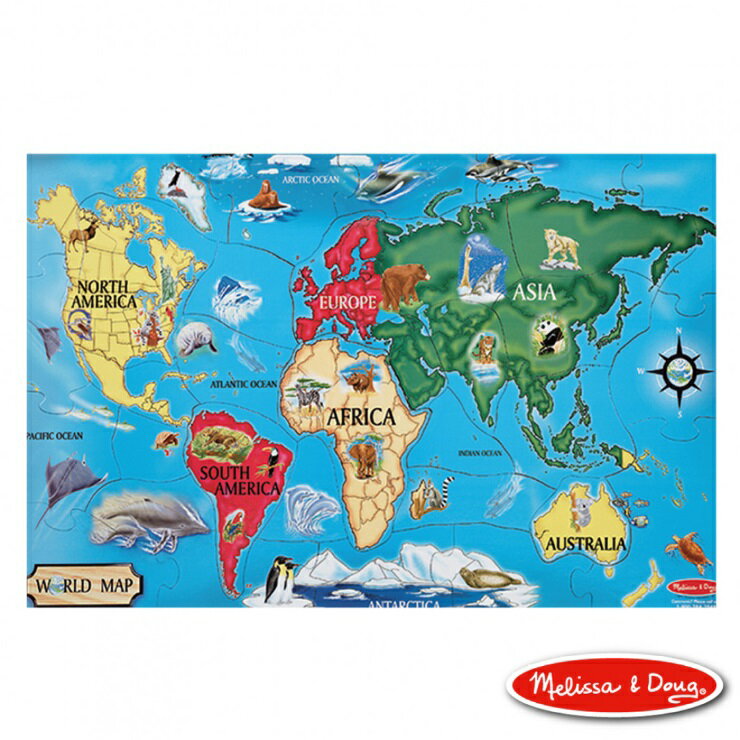 美國瑪莉莎 Melissa & Doug 大型地板拼圖世界地圖33片