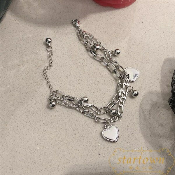 手鏈情侶雙層桃心復古宮廷風冷淡風愛心氣質手飾品【繁星小鎮】