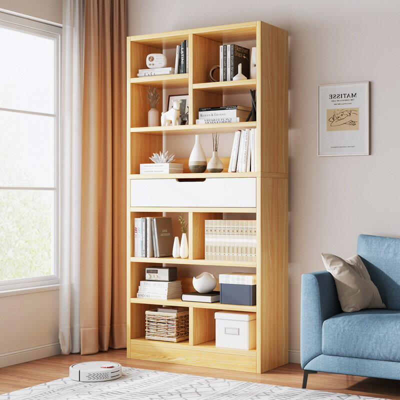 書架家用落地置物架客廳靠墻一體展示柜現代簡約小型簡易多層書柜