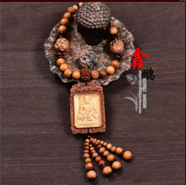 桃木汽車掛件保平安符生肖屬兔者本命佛文殊菩薩汽車掛飾 3