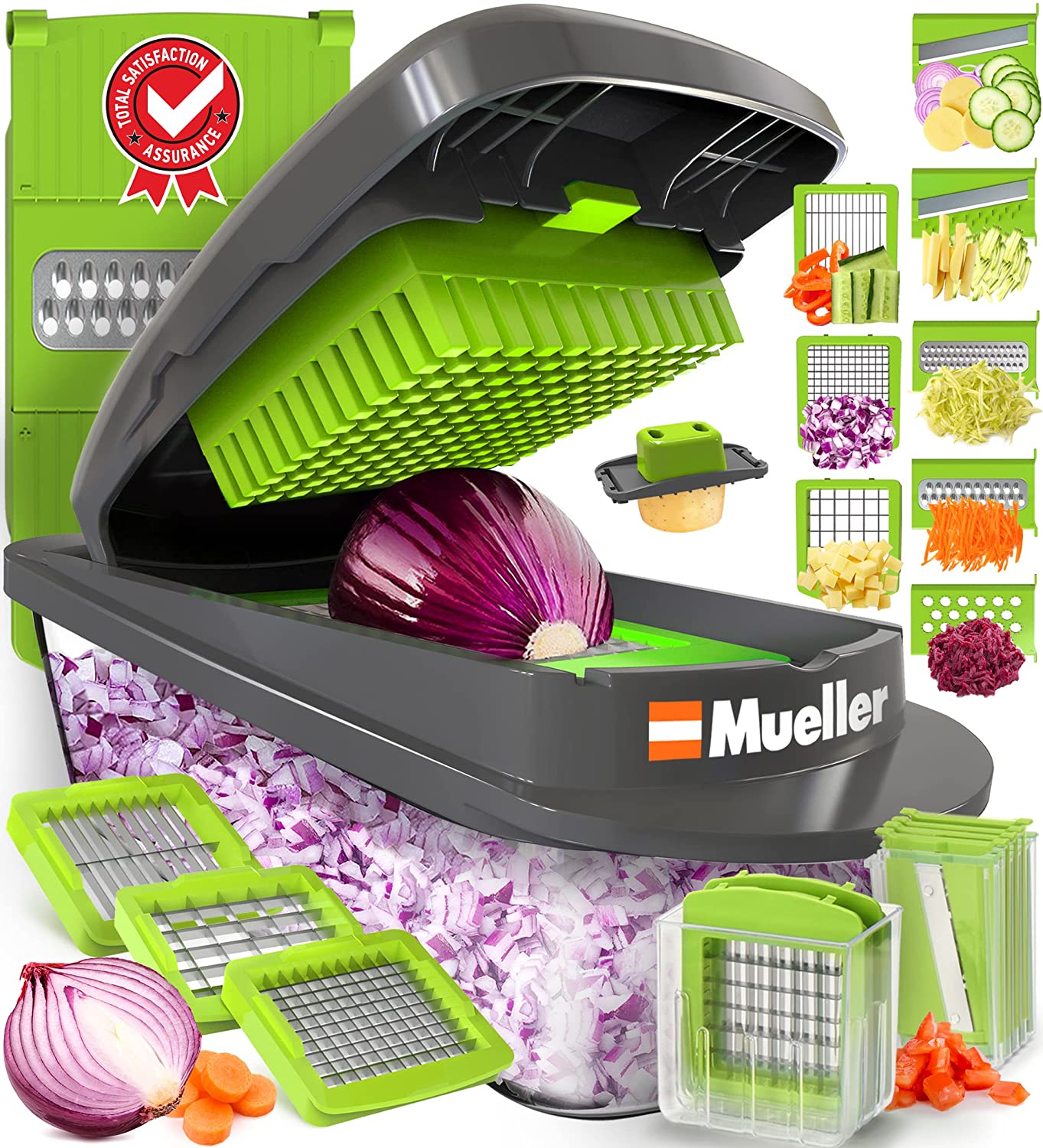 【美國代購】Mueller Pro 系列 10 合 1、8 刀片蔬菜切片機、洋蔥切碎機、切菜機、切碎機、切丁機、帶容器的雞蛋切片機