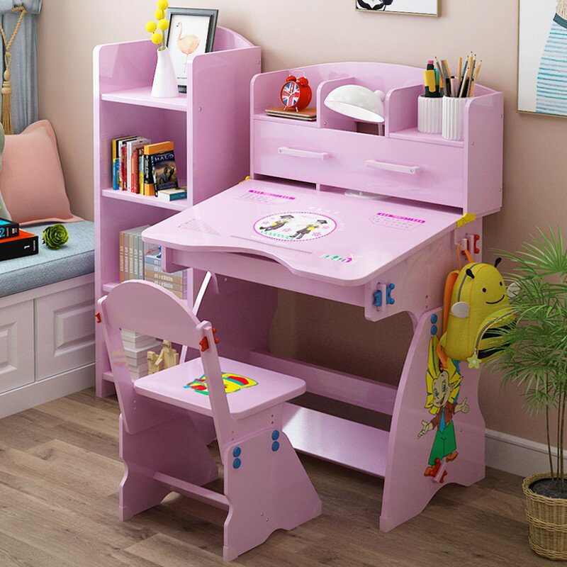 簡約兒童學習桌椅套裝家用書桌書柜組合男孩女孩寫字臺可升降桌子