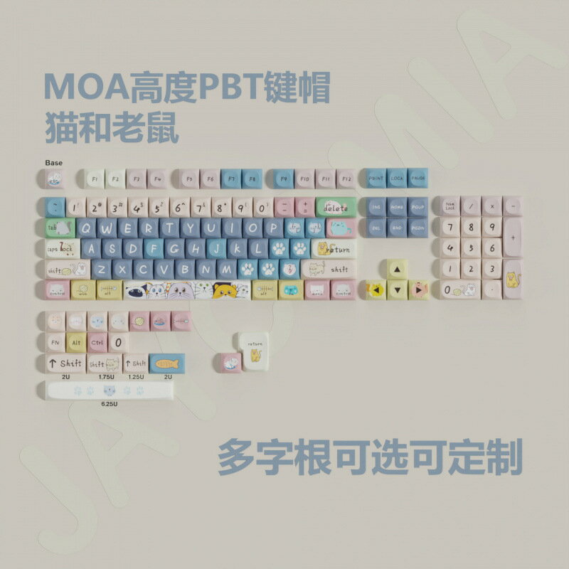 貓咪老鼠MOA動漫德語西班牙巴西文法文韓文俄文PBT五面熱昇華鍵帽