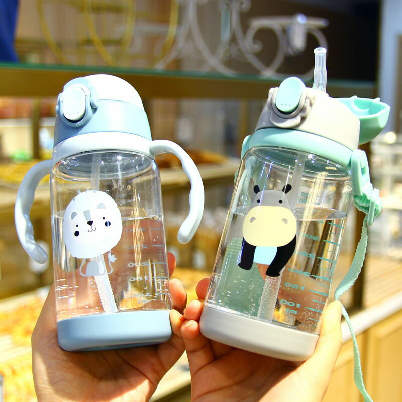 防摔幼兒園小孩兒童帶吸管杯手柄便攜塑料學飲杯寶寶喝奶喝水杯子