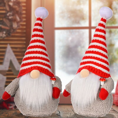 圣誕節裝飾品紅白條紋針織帽公仔兒童節禮物玩具櫥窗桌面場景擺件