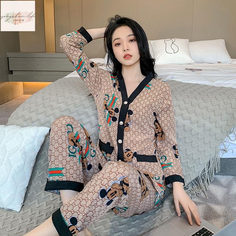 春秋睡衣睡衣女長袖薄款套裝ins風高顏值高檔減齡抖音熱款家居服