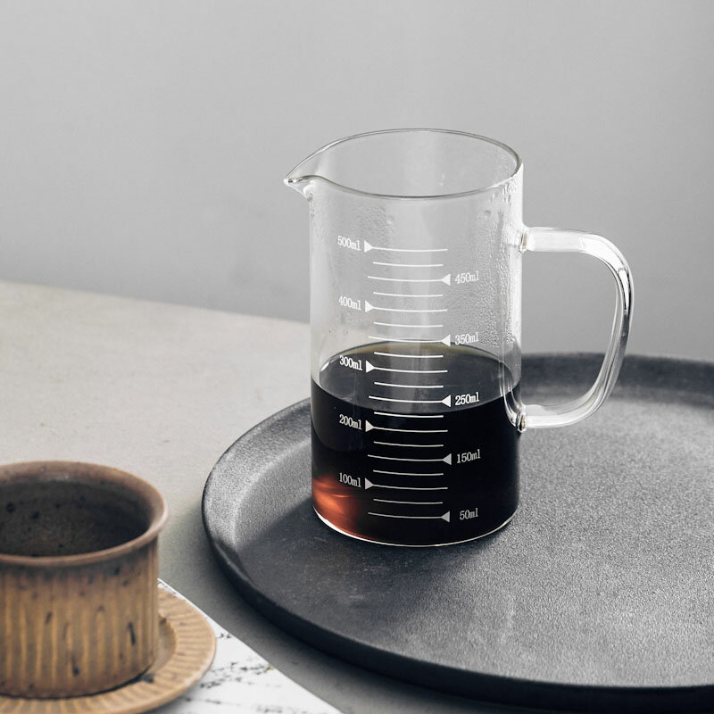手沖咖啡分享杯 高硼矽玻璃杯容器 廚房烹飪量杯 簡約耐用1入