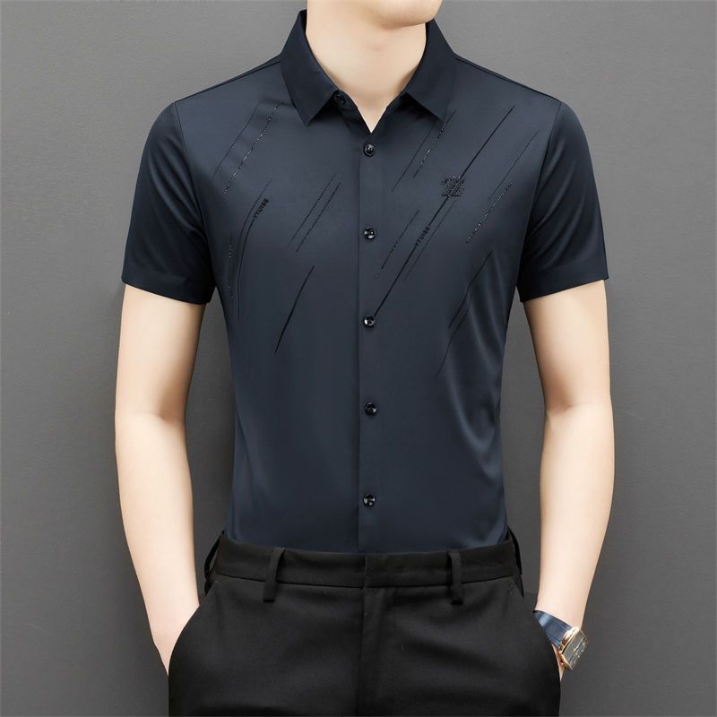 【喜挖】夏季短袖新款男士無痕襯衣潮免燙抗皺中青年商務純色薄款襯衫男裝 0