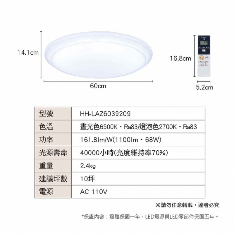 免運 保固5年 國際牌 LED 68W 遙控 吸頂燈 適用 10坪 LGC81101A09 Panasonic (A Light) 7
