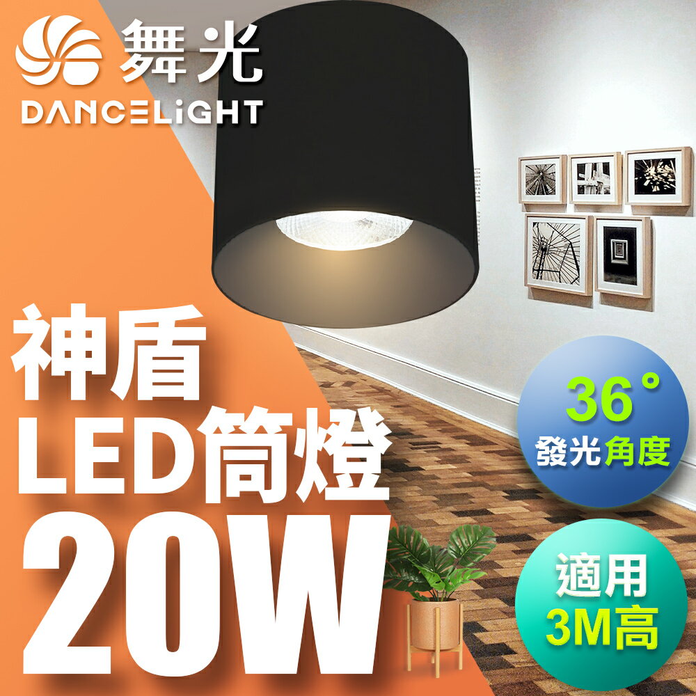【DanceLight 舞光】20W 神盾 LED筒燈 壓鑄鋁散熱快 全電壓 一體成形 時尚白/貴族黑 2年保固(白光/黃光/自然光)