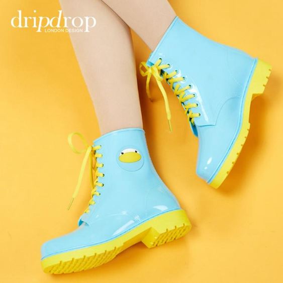 雨靴 雨鞋女時尚手繪風女式韓國可愛馬丁雨靴水靴水鞋成人膠鞋防滑雨靴 愛丫愛丫