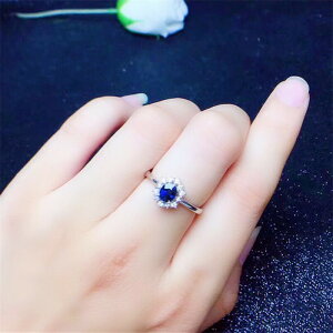 新款 925銀鍍金精工鑲嵌天然藍寶石 貴重寶石戒指 活口 精美時尚