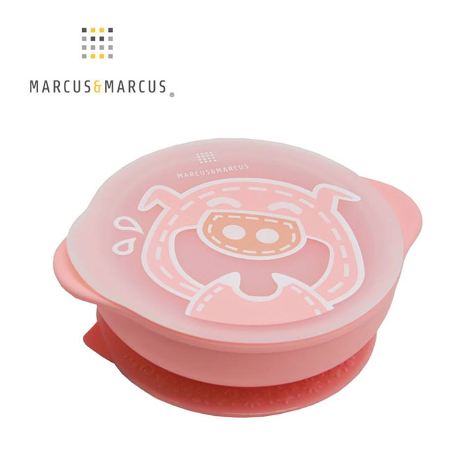 【加拿大 Marcus & Marcus】動物樂園 幼兒自主學習吸盤碗含蓋-粉紅豬(粉)