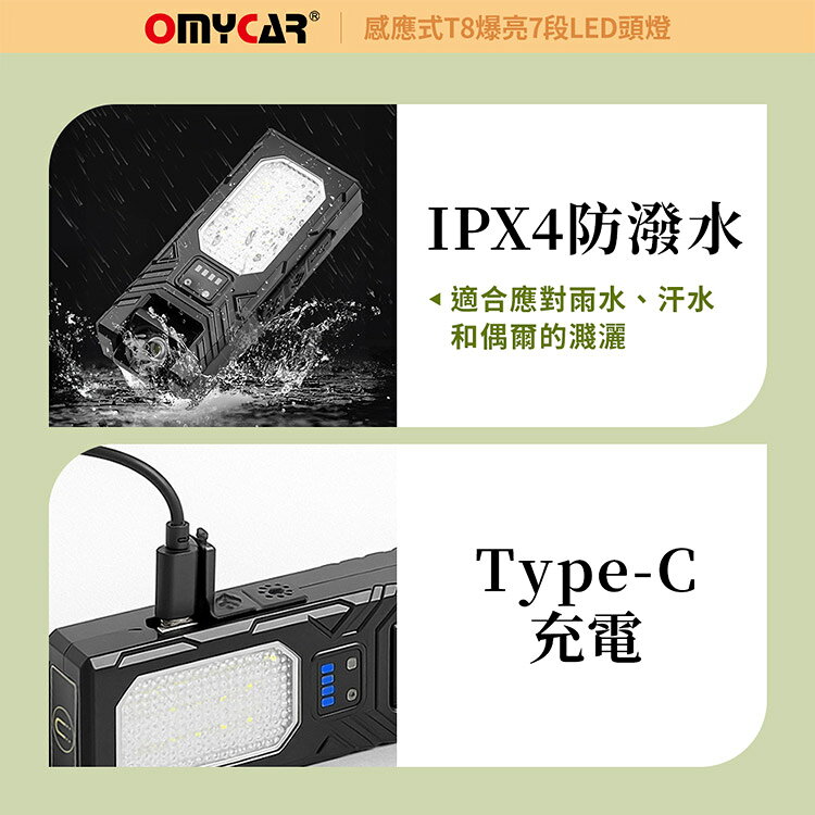 【OMyCar】感應式T8爆亮7段LED頭燈 (一年保固) 停電 超強光 釣魚頭燈 登山頭燈 工作燈 9