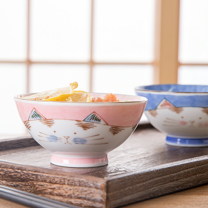 億嘉日本制日式可愛卡通餐具家用陶瓷米飯碗高腳碗兒童學生吃飯碗