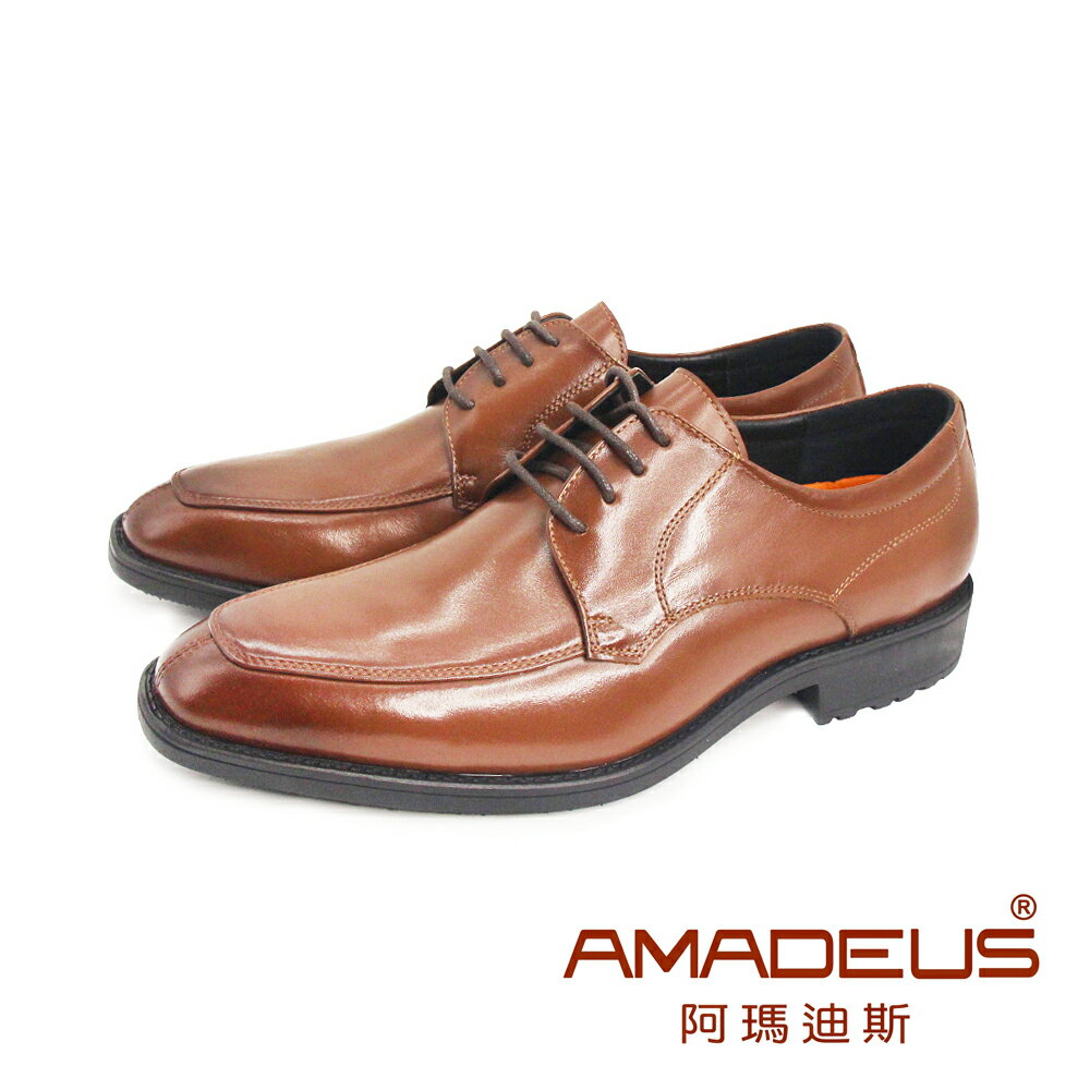 AMADEUS(男)小牛皮超輕量3E寬楦休閒綁帶皮鞋 男鞋-棕色