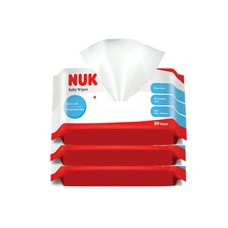NUK 濕紙巾含蓋促銷包80抽 (單串x3包/箱購6串x18包)★衛立兒生活館★2888600000808